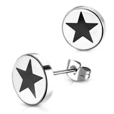 Stainless Steel Two-Tone Illusion Full All Star Round Circle Button Stud Earrings - Comfort Zone Studios