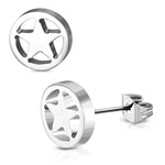Stainless Steel Full All Star Open Cut-Out Round Circle Button Stud Earrings - Comfort Zone Studios