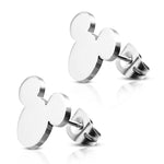 Stainless Steel Mickey Mouse Head Silhouette Button Stud Earrings - Comfort Zone Studios