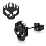 Stainless Steel Ghost Rider Flaming Skull Cut-Out Button Stud Earrings - Comfort Zone Studios