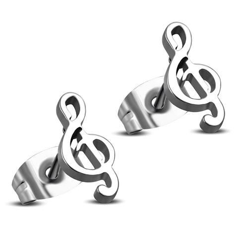 Stainless Steel Treble Clef Musical Note Button Stud Earrings - Comfort Zone Studios