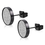 Stainless Steel Sandblasted Illusion Round Circle Glitter Button Stud Earrings - Comfort Zone Studios