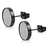 Stainless Steel Sandblasted Illusion Round Circle Glitter Button Stud Earrings - Comfort Zone Studios