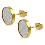 Stainless Steel Sandblasted Illusion Round Circle Glitter Button Stud Earrings - Comfort Zone Studios