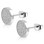 Stainless Steel Sandblasted Illusion Round Circle Glitter Button Stud Earrings - Comfort Zone Studios