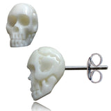 Organic Hand Carved Bone 3D Skull Stainless Steel Post Stud Earrings - Comfort Zone Studios