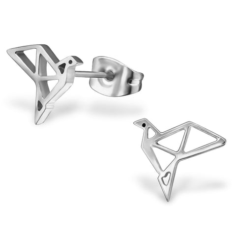 Stainless Steel Bird Origami Cut-Out Stud Post Earrings - Comfort Zone Studios