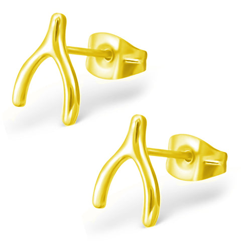 Stainless Steel Wishbone Lucky Charm Stud Post Earrings - Comfort Zone Studios