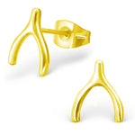 Stainless Steel Wishbone Lucky Charm Stud Post Earrings - Comfort Zone Studios