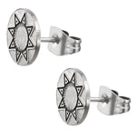 Stainless Steel Antique Sun God Two-Tone Illusion Round Circle Button Stud Post Earrings - Comfort Zone Studios