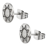 Stainless Steel Antique Sun God Two-Tone Illusion Round Circle Button Stud Post Earrings - Comfort Zone Studios