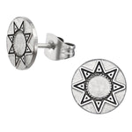 Stainless Steel Antique Sun God Two-Tone Illusion Round Circle Button Stud Post Earrings - Comfort Zone Studios