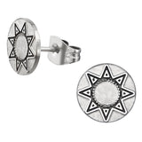 Stainless Steel Antique Sun God Two-Tone Illusion Round Circle Button Stud Post Earrings - Comfort Zone Studios