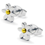 Stainless Steel Daisy Flower Two-Tone Floral Stud Post Earrings - Comfort Zone Studios