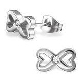 Stainless Steel Stainless Steel Infinity Heart Bow Ribbon Crystal Stud Post Earrings - Comfort Zone Studios