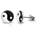 Stainless Steel Yin Yang Tao Balance Symbol Circle Round Button Stud Post Earrings - Comfort Zone Studios