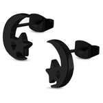 Stainless Steel Tiny Crescent Moon &amp; Star Stud Post Earrings - Comfort Zone Studios