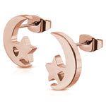Stainless Steel Tiny Crescent Moon &amp; Star Stud Post Earrings - Comfort Zone Studios