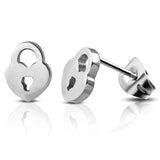 Stainless Steel Petite Padlock Love Heart Button Stud Post Earrings - Comfort Zone Studios