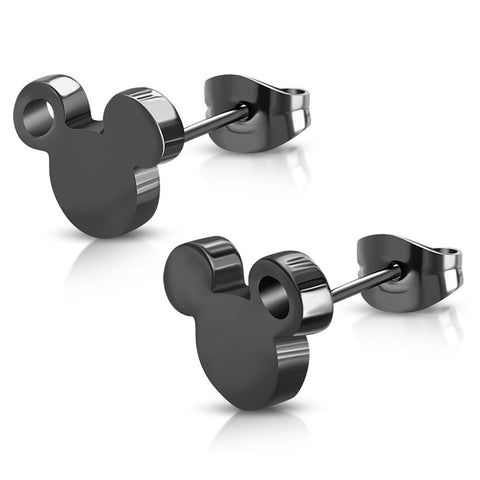 Stainless Steel Open Ear Tiny Mouse Head Silhouette Button Stud Post Earrings - Comfort Zone Studios