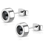 Stainless Steel Bezel-Set Cubic Zirconia Illusion Circle Round Button Stud Post Earrings - Comfort Zone Studios