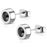 Stainless Steel Bezel-Set Cubic Zirconia Illusion Circle Round Button Stud Post Earrings - Comfort Zone Studios
