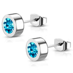 Stainless Steel Bezel-Set Cubic Zirconia Illusion Circle Round Button Stud Post Earrings - Comfort Zone Studios
