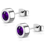 Stainless Steel Bezel-Set Cubic Zirconia Illusion Circle Round Button Stud Post Earrings - Comfort Zone Studios