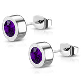 Stainless Steel Bezel-Set Cubic Zirconia Illusion Circle Round Button Stud Post Earrings - Comfort Zone Studios