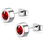 Stainless Steel Bezel-Set Cubic Zirconia Illusion Circle Round Button Stud Post Earrings - Comfort Zone Studios