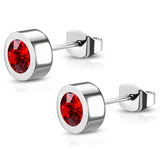 Stainless Steel Bezel-Set Cubic Zirconia Illusion Circle Round Button Stud Post Earrings - Comfort Zone Studios