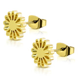 Stainless Steel Sunflower Floral Circle Round Button Stud Post Earrings - Comfort Zone Studios