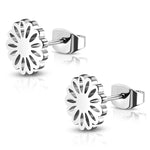 Stainless Steel Sunflower Floral Circle Round Button Stud Post Earrings - Comfort Zone Studios