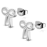 Stainless Steel Infinity Bow Ribbon Cubic Zirconia Stud Post Earrings - Comfort Zone Studios