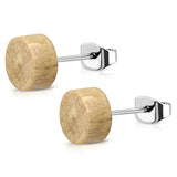 Organic Natural Wood Illusion Round Circle Stainless Steel Button Stud Post Earrings - Comfort Zone Studios