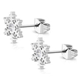 Stainless Steel Crystalized Snowflake Cubic Zirconia Button Stud Post Earrings - Comfort Zone Studios
