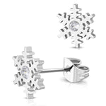 Stainless Steel Crystalized Snowflake Cubic Zirconia Button Stud Post Earrings - Comfort Zone Studios