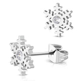 Stainless Steel Crystalized Snowflake Cubic Zirconia Button Stud Post Earrings - Comfort Zone Studios
