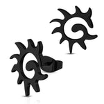 Stainless Steel Tribal Spiral Sun Dragon Tail Button Stud Post Earrings - Comfort Zone Studios