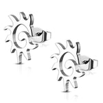 Stainless Steel Tribal Spiral Sun Dragon Tail Button Stud Post Earrings - Comfort Zone Studios