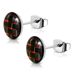 Stainless Steel Two-Tone Carbon Fiber Round Circle Button Stud Post Earrings - Comfort Zone Studios