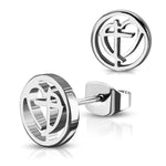 Stainless Steel Cross My Heart Love Round Circle Button Stud Post Earrings - Comfort Zone Studios