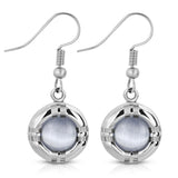 Stainless Steel Cat's Eye Cabochon Stone Round Circle Long Dangle Drop Earrings - Comfort Zone Studios