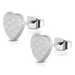 Stainless Steel Fairy Stardust Sanblasted Love Heart Stud Post Button Earrings - Comfort Zone Studios