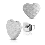 Stainless Steel Fairy Stardust Sanblasted Love Heart Stud Post Button Earrings - Comfort Zone Studios