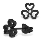 Stainless Steel Shamrock Floral Love Heart Crystal Stud Post Button Earrings - Comfort Zone Studios