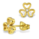 Stainless Steel Shamrock Floral Love Heart Crystal Stud Post Button Earrings - Comfort Zone Studios