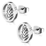 Stainless Steel Nature Olive Leaf Branch Circle Round Button Stud Post Earrings - Comfort Zone Studios