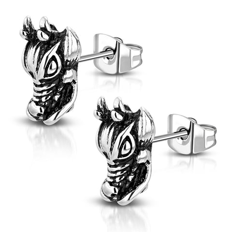 Stainless Steel 3D Dragon Head Two-Tone Biker Stud Post Earrings - Comfort Zone Studios