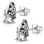 Stainless Steel 3D Spartan Warrior Skull Bone Helmet CZ Two-Tone Biker Stud Post Earrings - Comfort Zone Studios